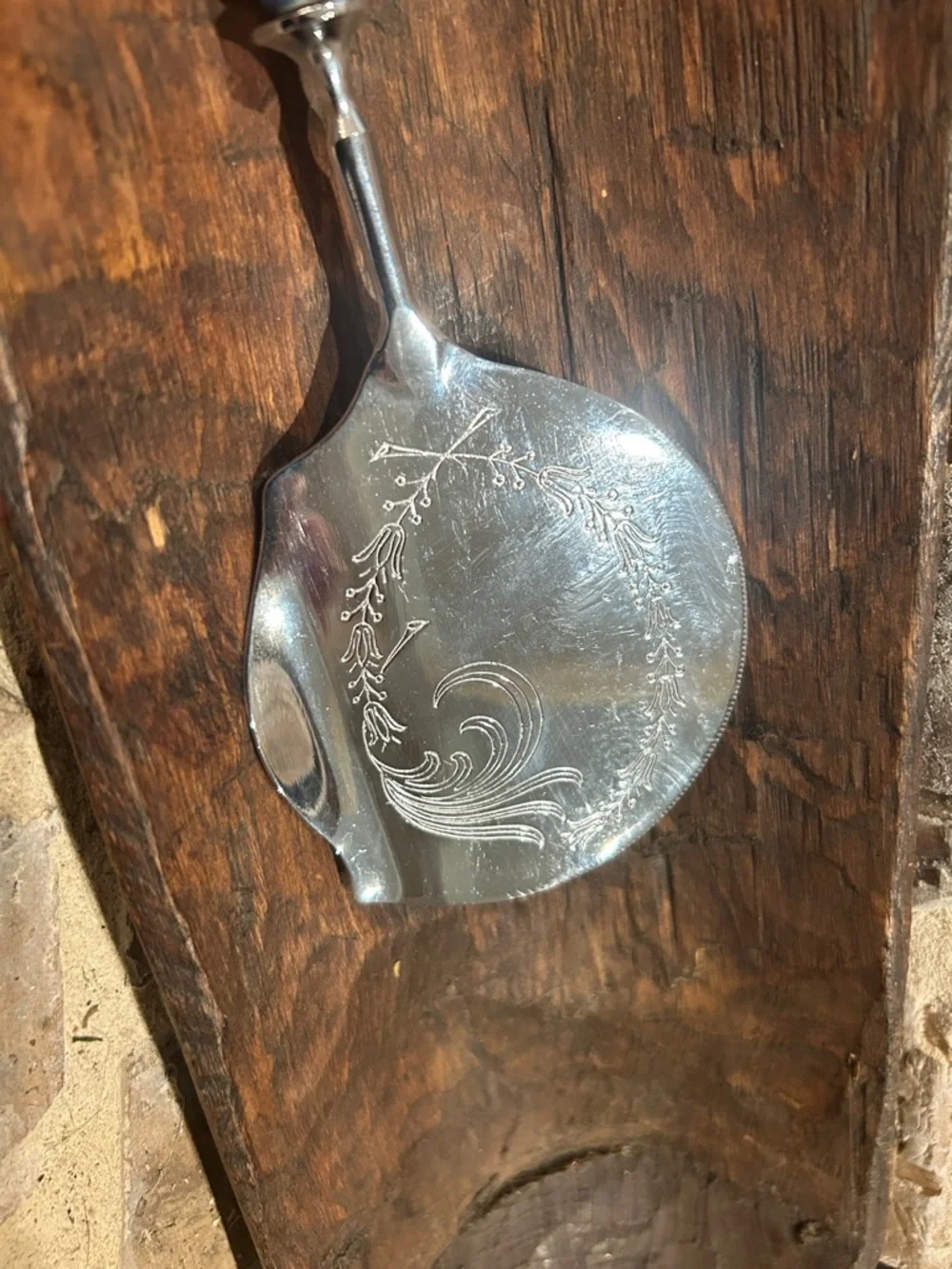 Vintage PS Co. Silver Plated Blue & White Floral Porcelain Handle Cake Server